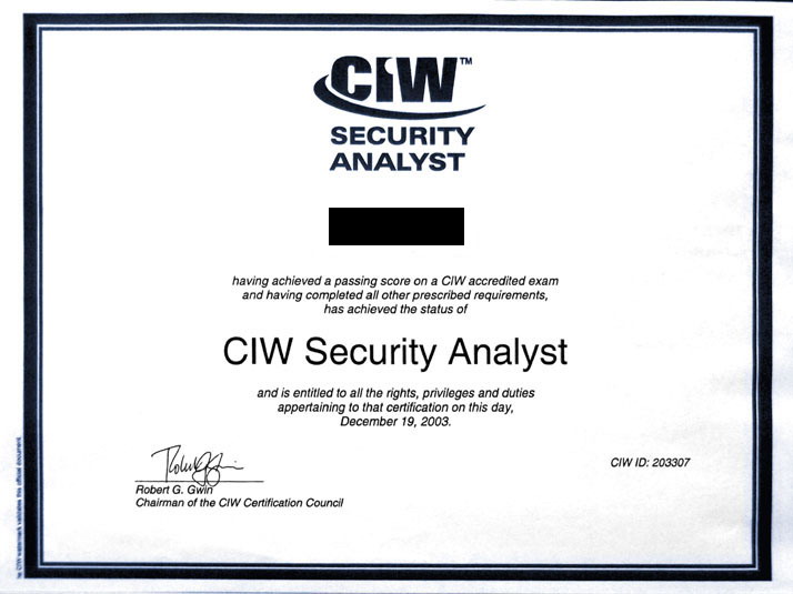 CIW网络安全工程师证书